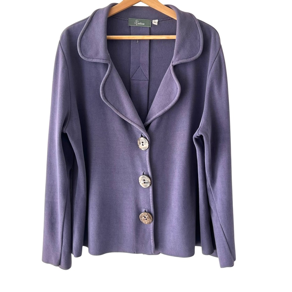 Willow Knit Cardigan Blazer Jacket Womens XL Purple 100% Cotton Made in USA